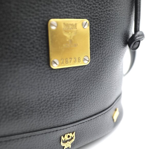 MCM Black Classic Pebbled Leather Visetos Studded Bucket Bag - Picture 2 of 8